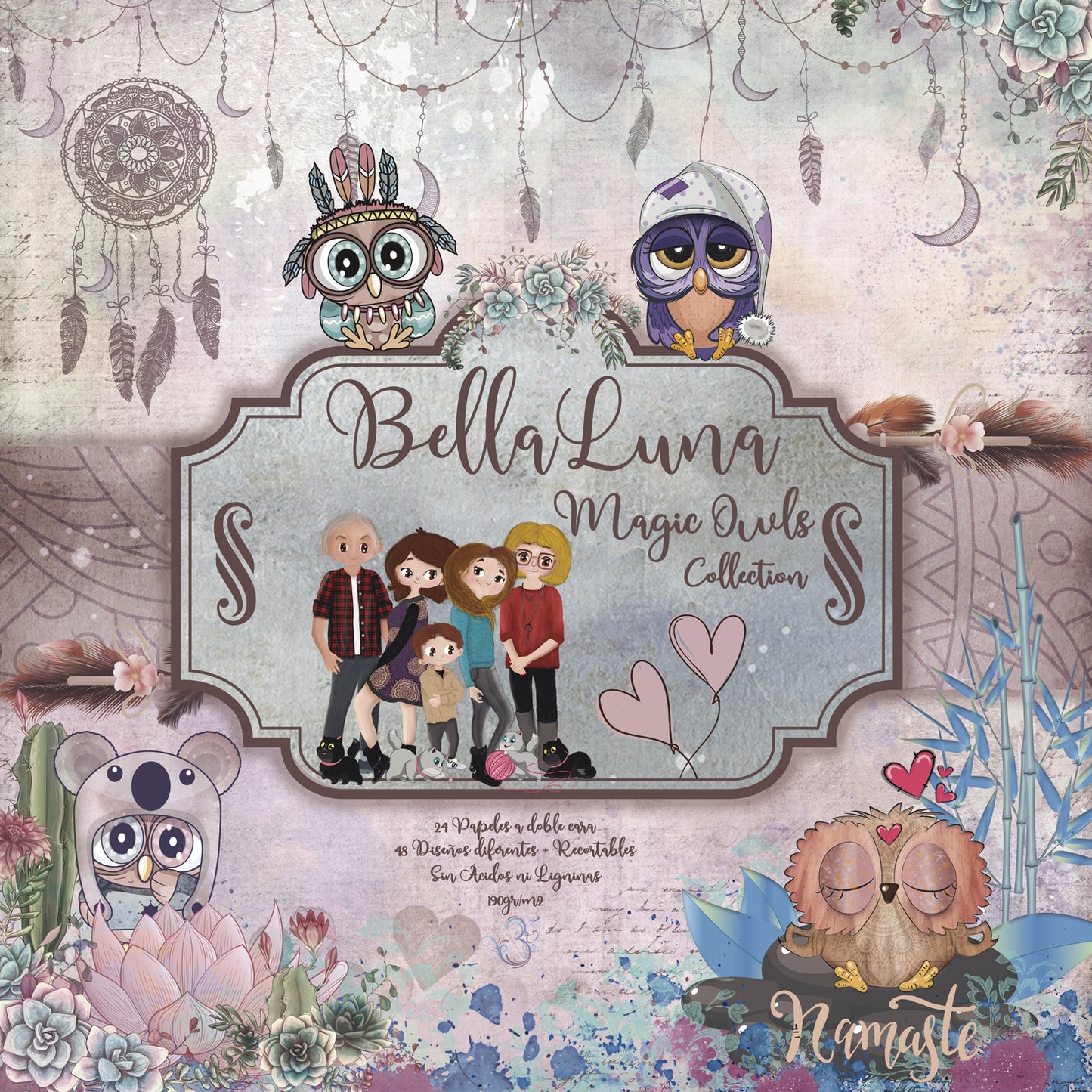 Pad 8x8" Bellaluna Crafts con 24 papeles doble cara Magic Owls