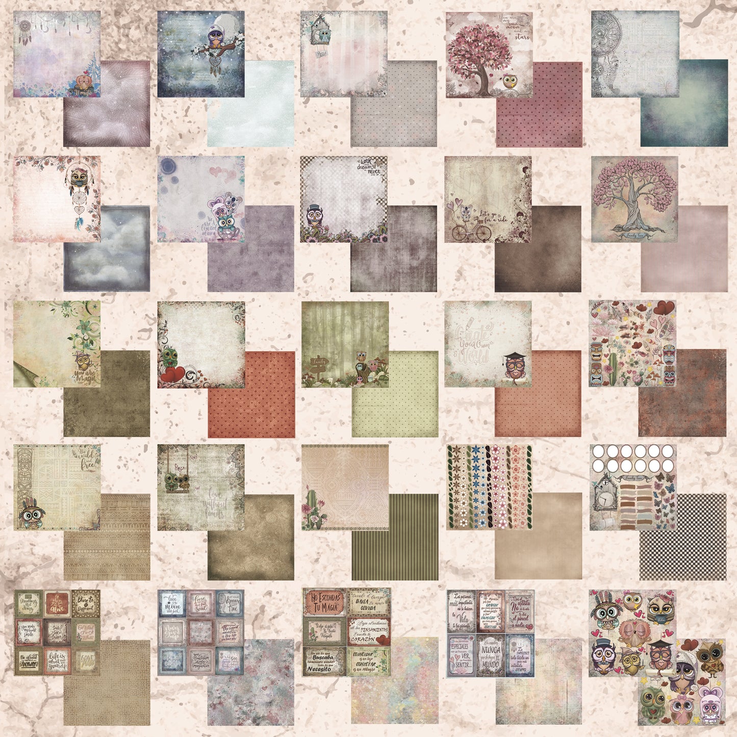 Pad 8x8" Bellaluna Crafts con 24 papeles doble cara Magic Owls