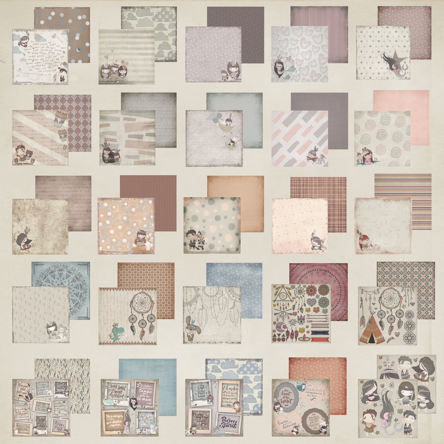 Pad 8x8" Bellaluna Crafts con 24 papeles doble cara Little Boho