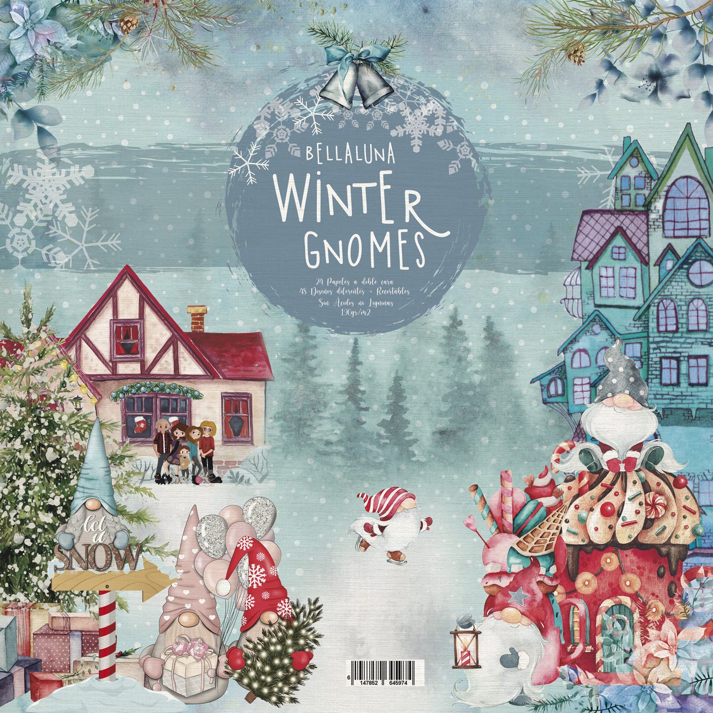Pad 12x12" Bellaluna Crafts con 15 papeles doble cara Winter Gnomes