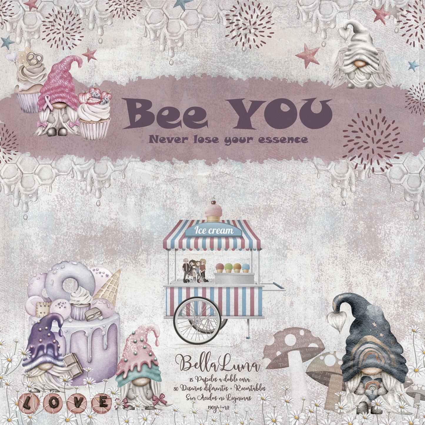 Pad 12x12" Bellaluna Crafts con 15 papeles doble cara Bee You