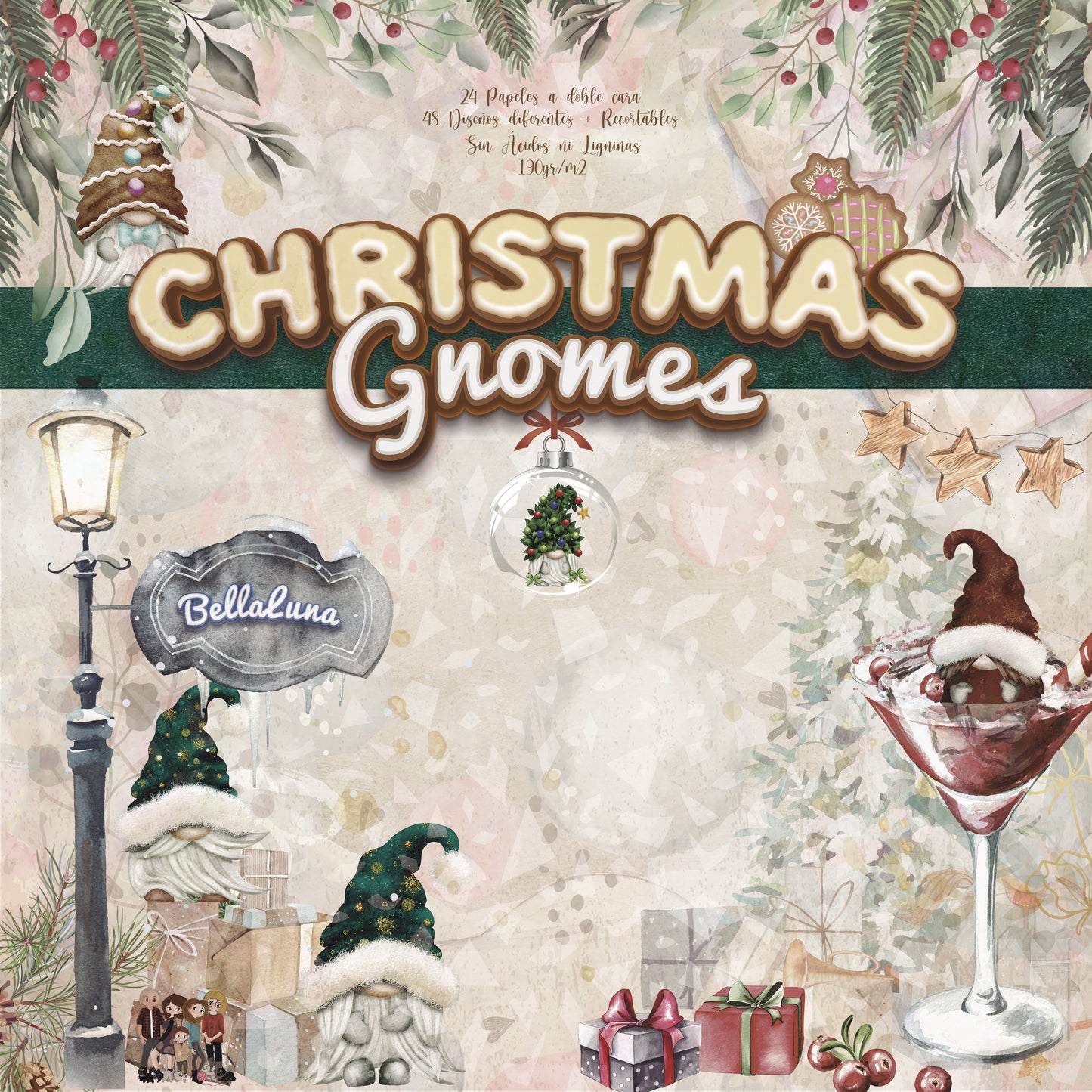 Pad 12x12" Bellaluna Crafts con 24 papeles doble cara Christmas Gnomes