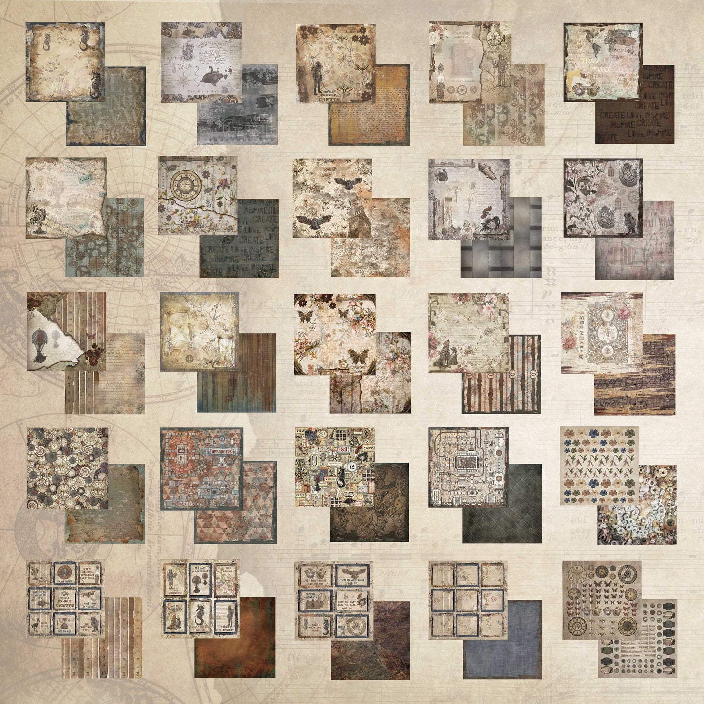 Pad 8x8" Bellaluna Crafts con 24 papeles doble cara Steampunk World