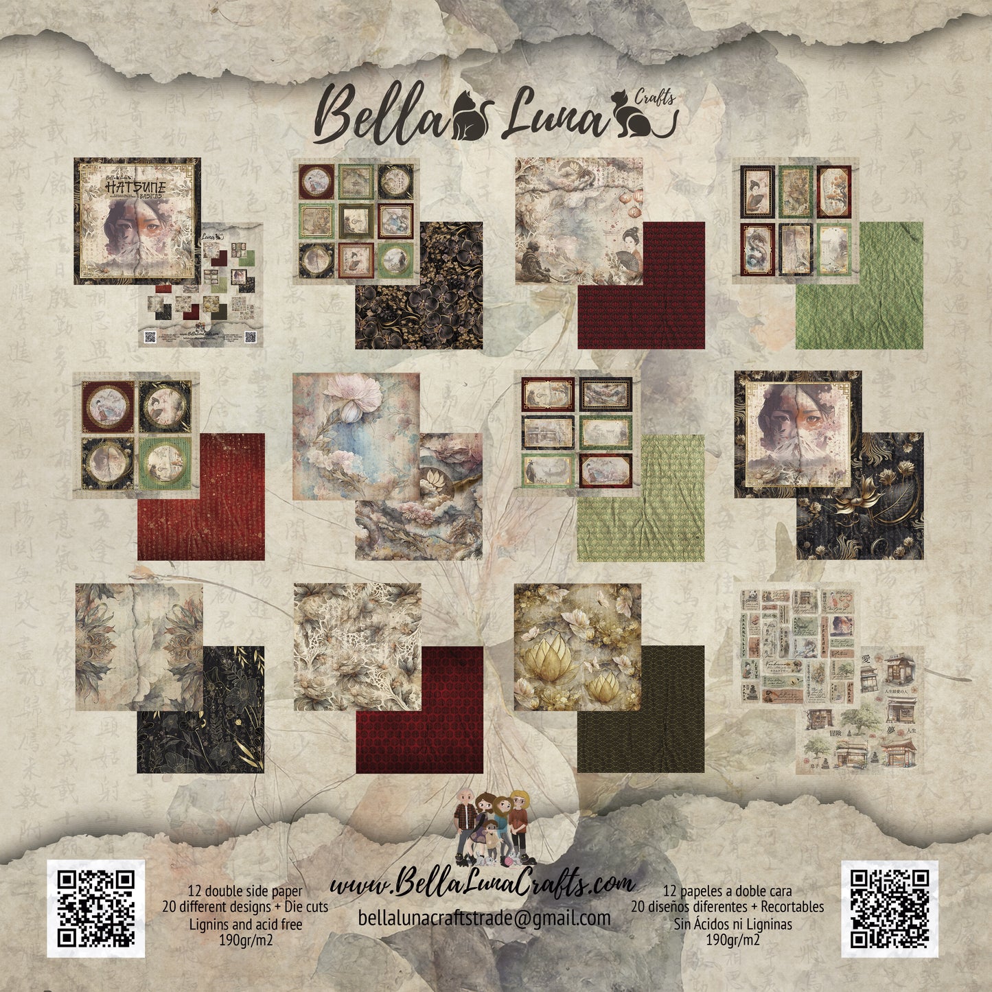 Pad 8x8" Bellaluna Crafts con 12 papeles doble cara Hatsune Básicos