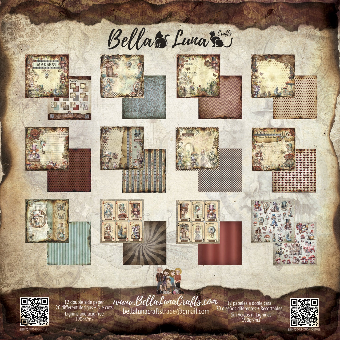 Pad 12x12" Bellaluna Crafts con 12 papeles doble cara Madness