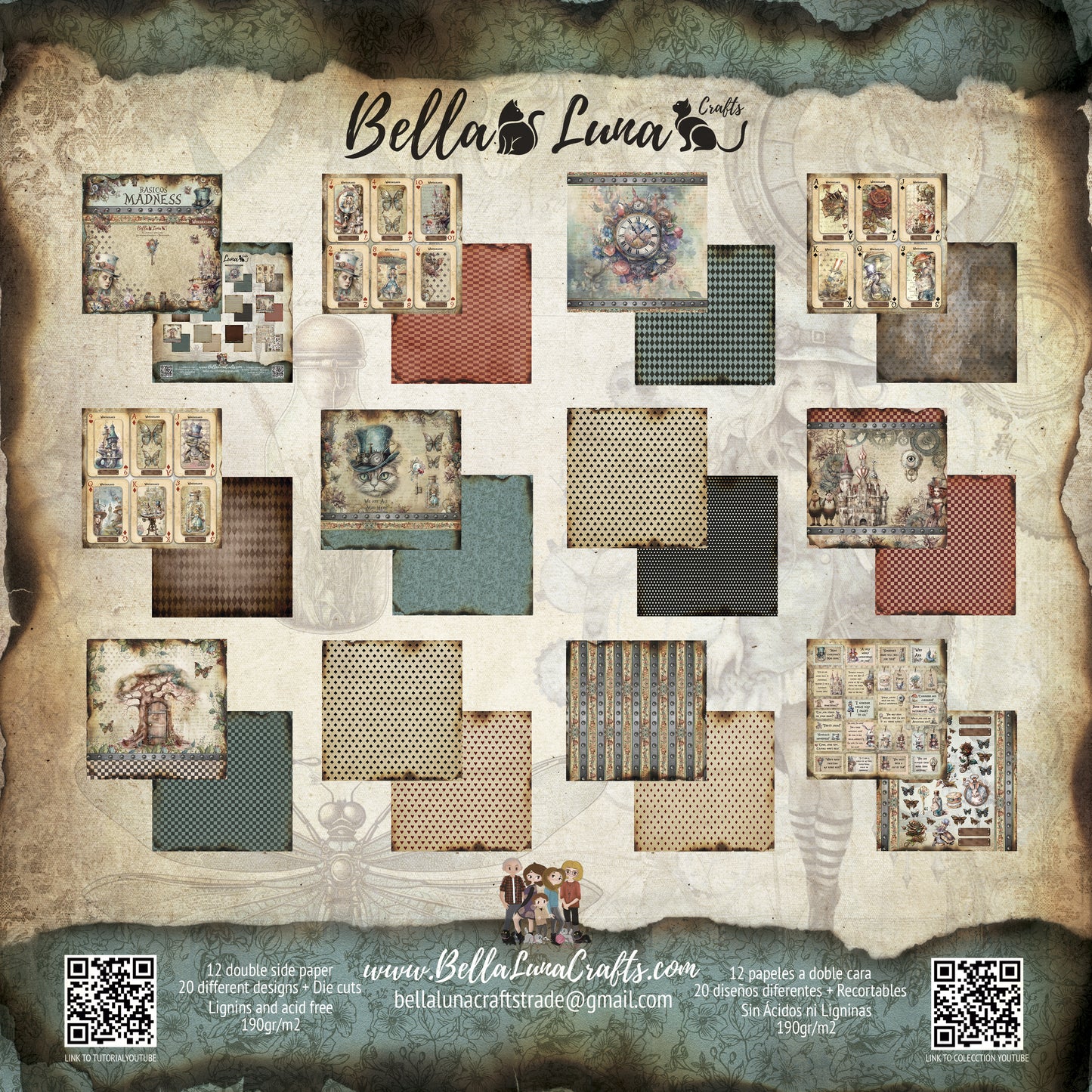 Pad 8x8" Bellaluna Crafts con 12 papeles doble cara Madness Básicos