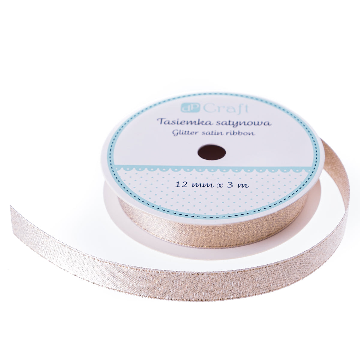 Cinta decorativa de raso glitter Cream ancho 1 cm x 3 metros