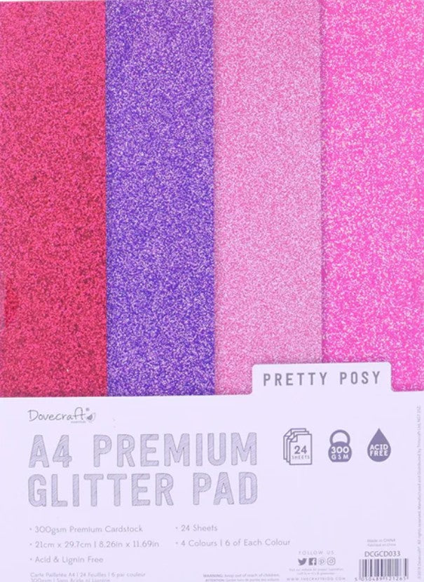 Dovecraft Glitter Card A4 Pad - Perfectly Pink - 24 Sheets
