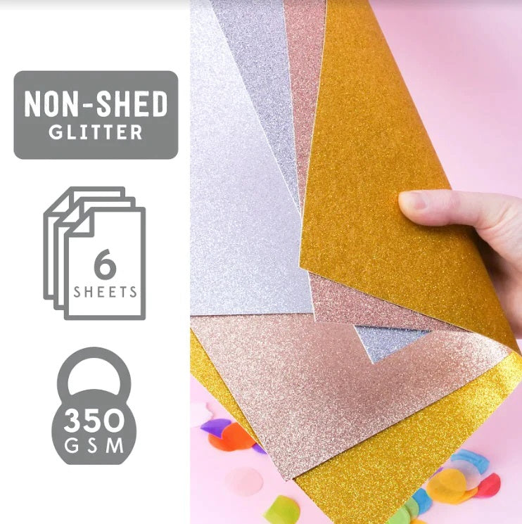 A4 Double Sided Glitter Pack - Silver - 350gsm - 6 Sheets