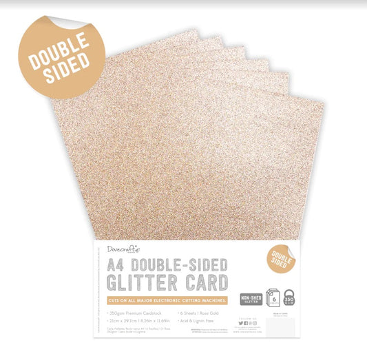 A4 Double Sided Glitter Pack - Rose Gold - 350gsm - 6 Sheets