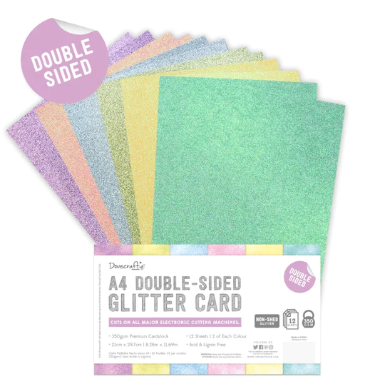 A4 Double Sided Glitter Bumper Pack - Rainbow Pastels - 350gsm - 12 Sheets