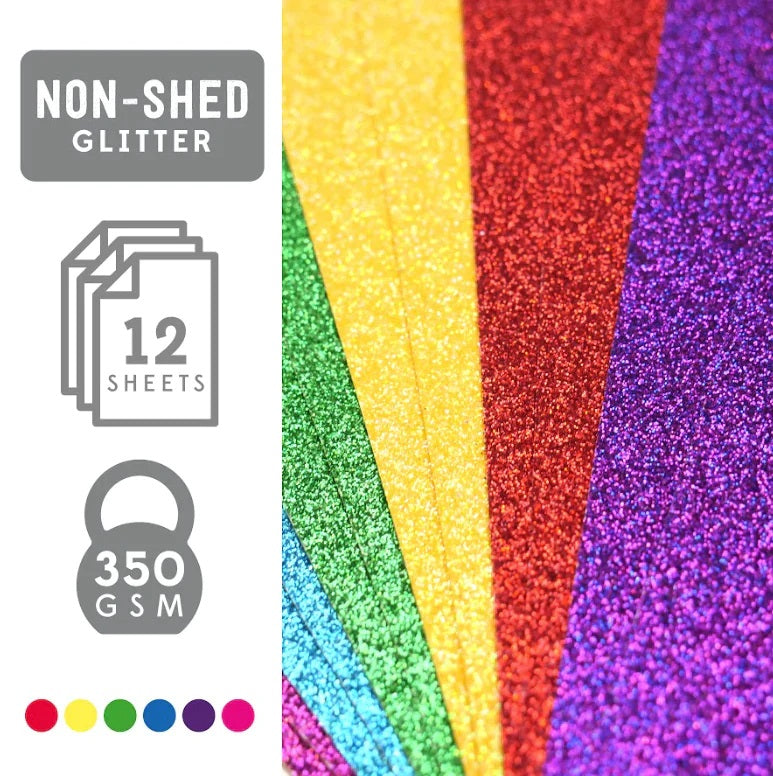 12 x 12 Double Sided Glitter Bumper Pack - Rainbows - 350gsm - 12 Sheets