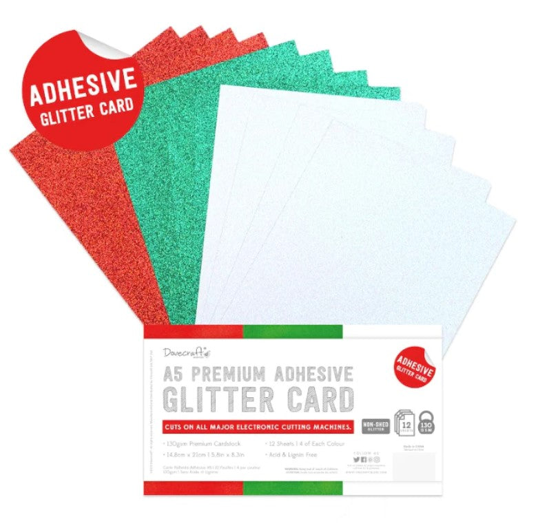 Pad de cartulinas adhesivas con glitter A5 Christmas 12 hojas