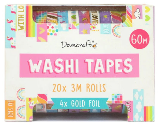 Value Pack Dovecraft Printed Washi Tape Set 20 Rolls - Bright