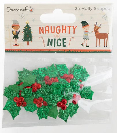 Die Cuts Dovecraft Christmas Naughty or Nice Holly Pieces 24 pcs