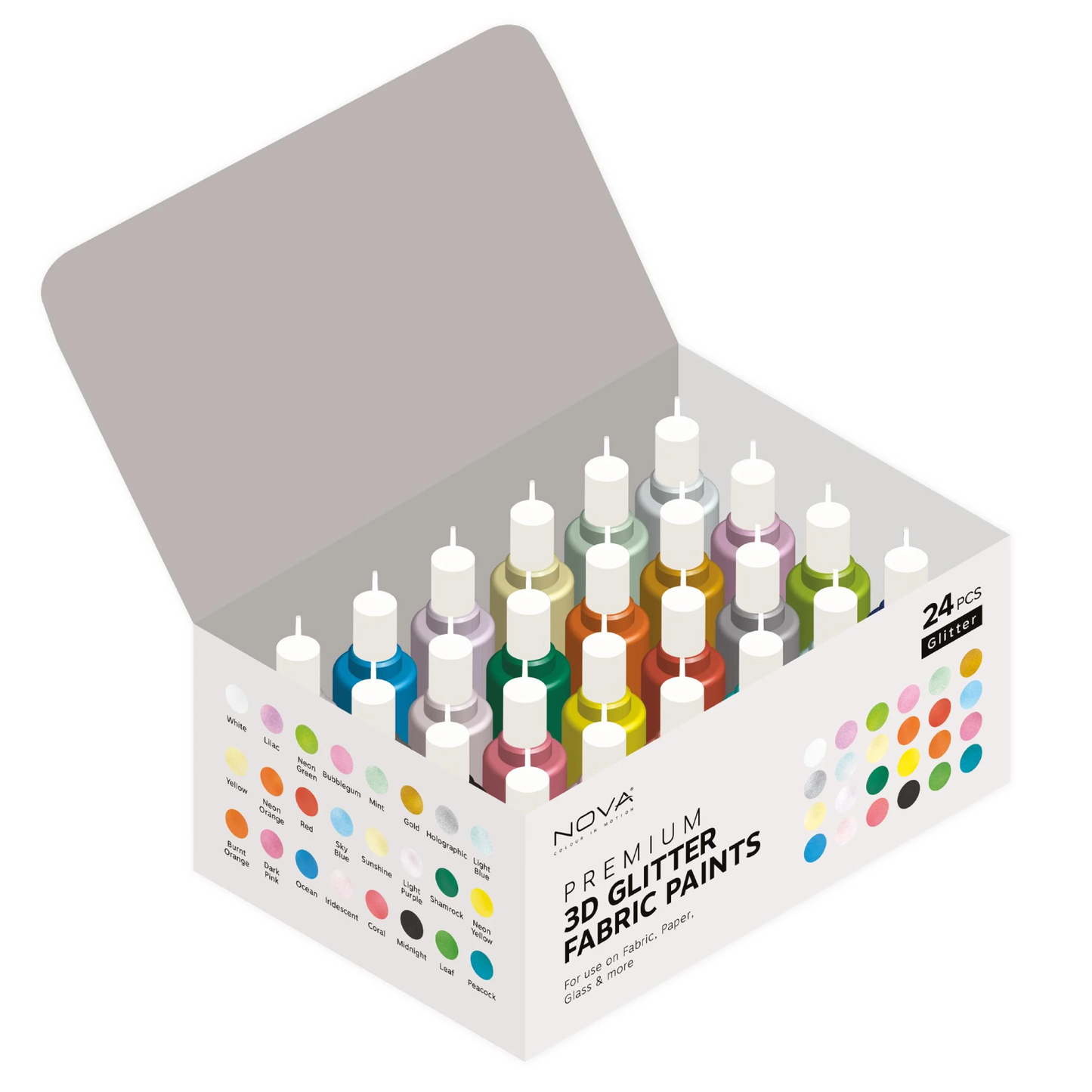 Nova 24 3D Glitter Fabric Paints