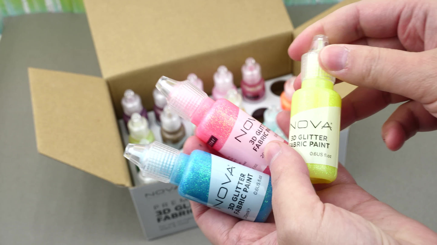 Nova 24 3D Glitter Fabric Paints