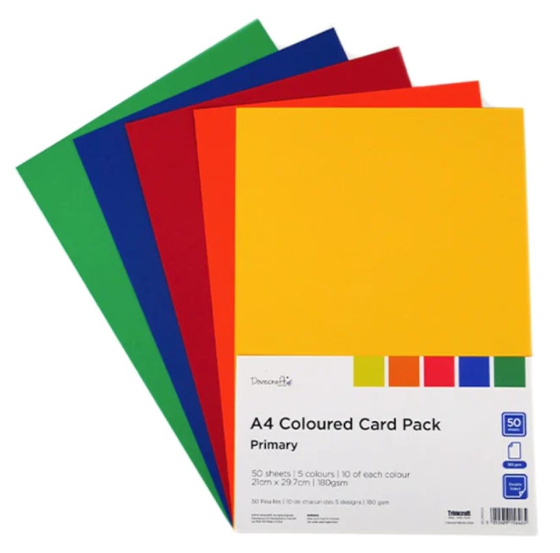 Pack de cartulinas lisas Dovecraft A4 50 hojas Primary