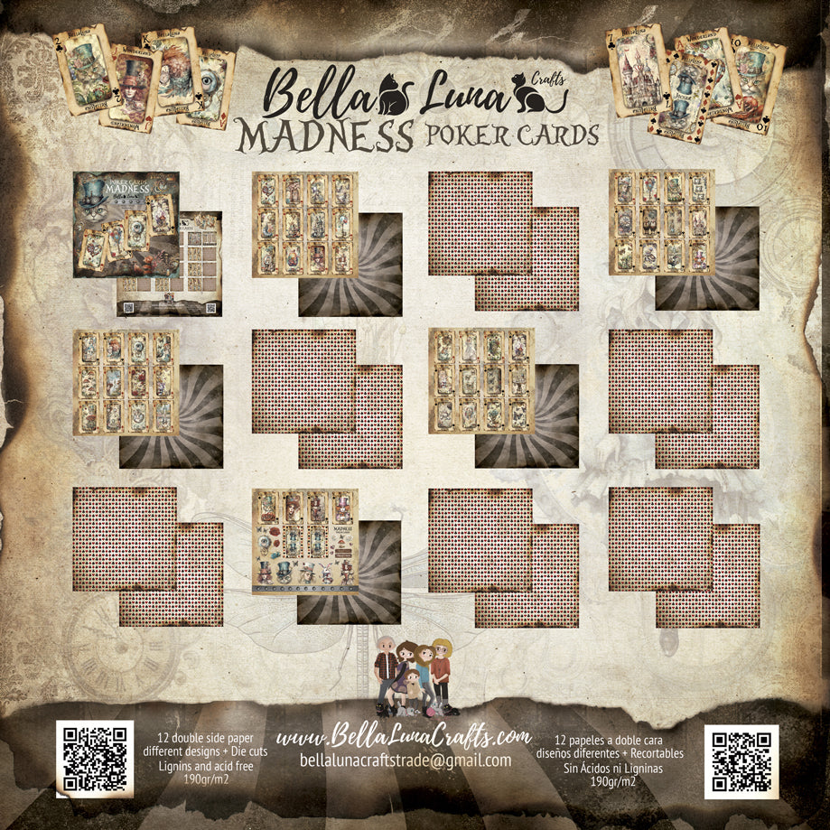 Pad 12x12" Bellaluna Crafts con 12 papeles doble cara Madness Poker Cards