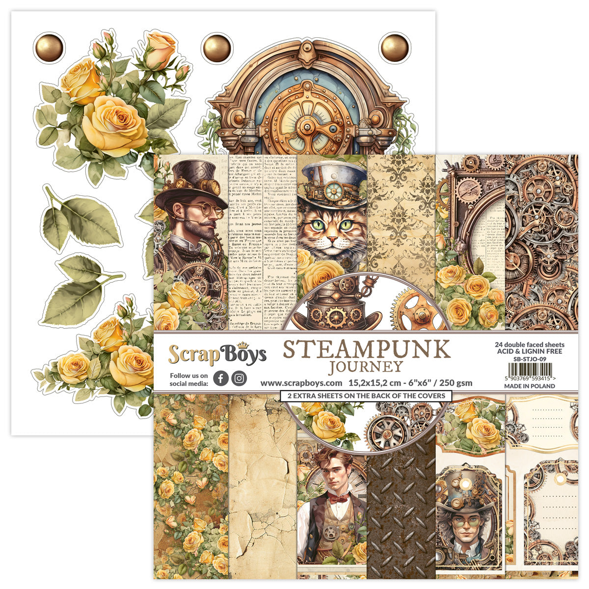 Set de papeles Scrap Boys 6x6" Steampunk Journey