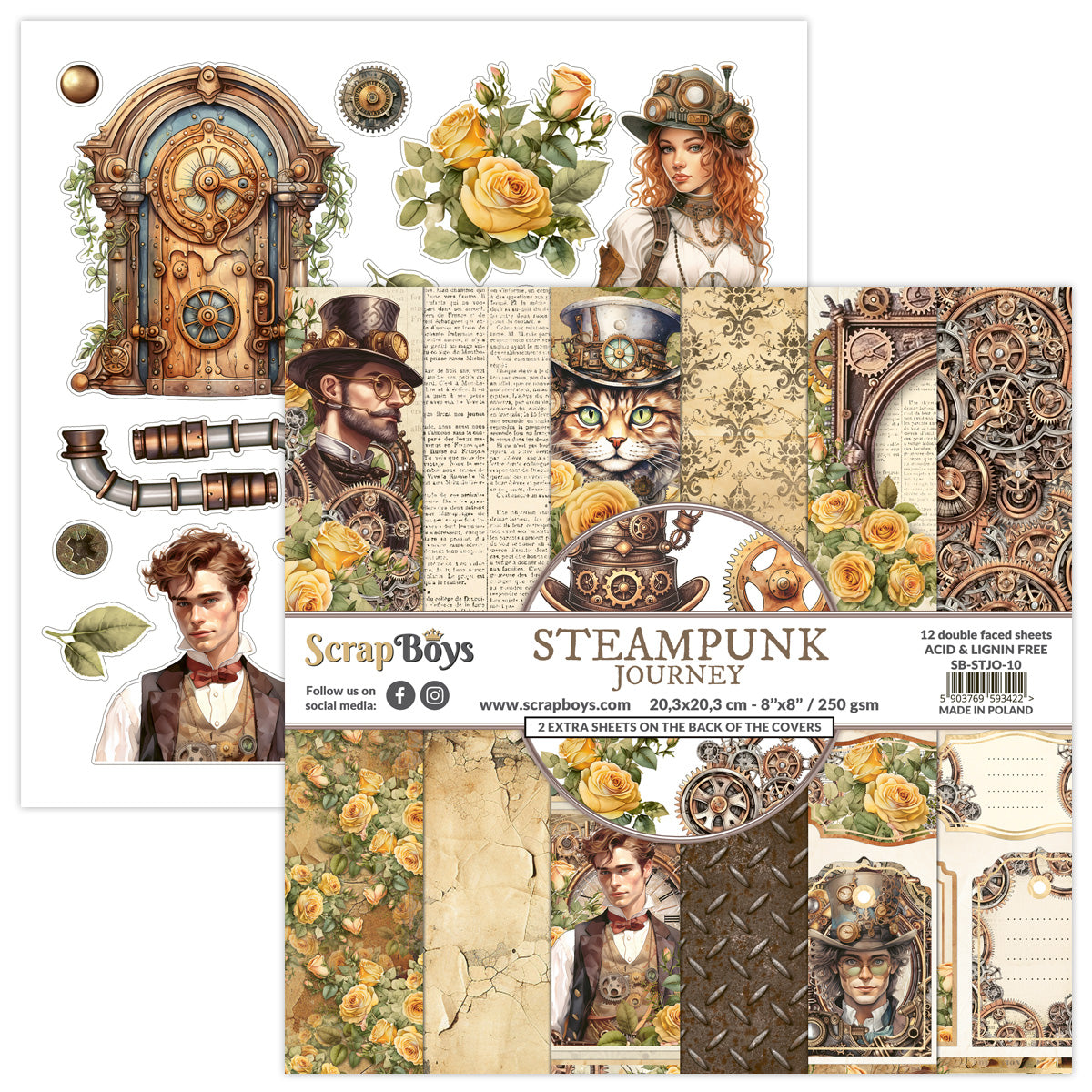 Set de papeles Scrap Boys 8x8" Steampunk Journey