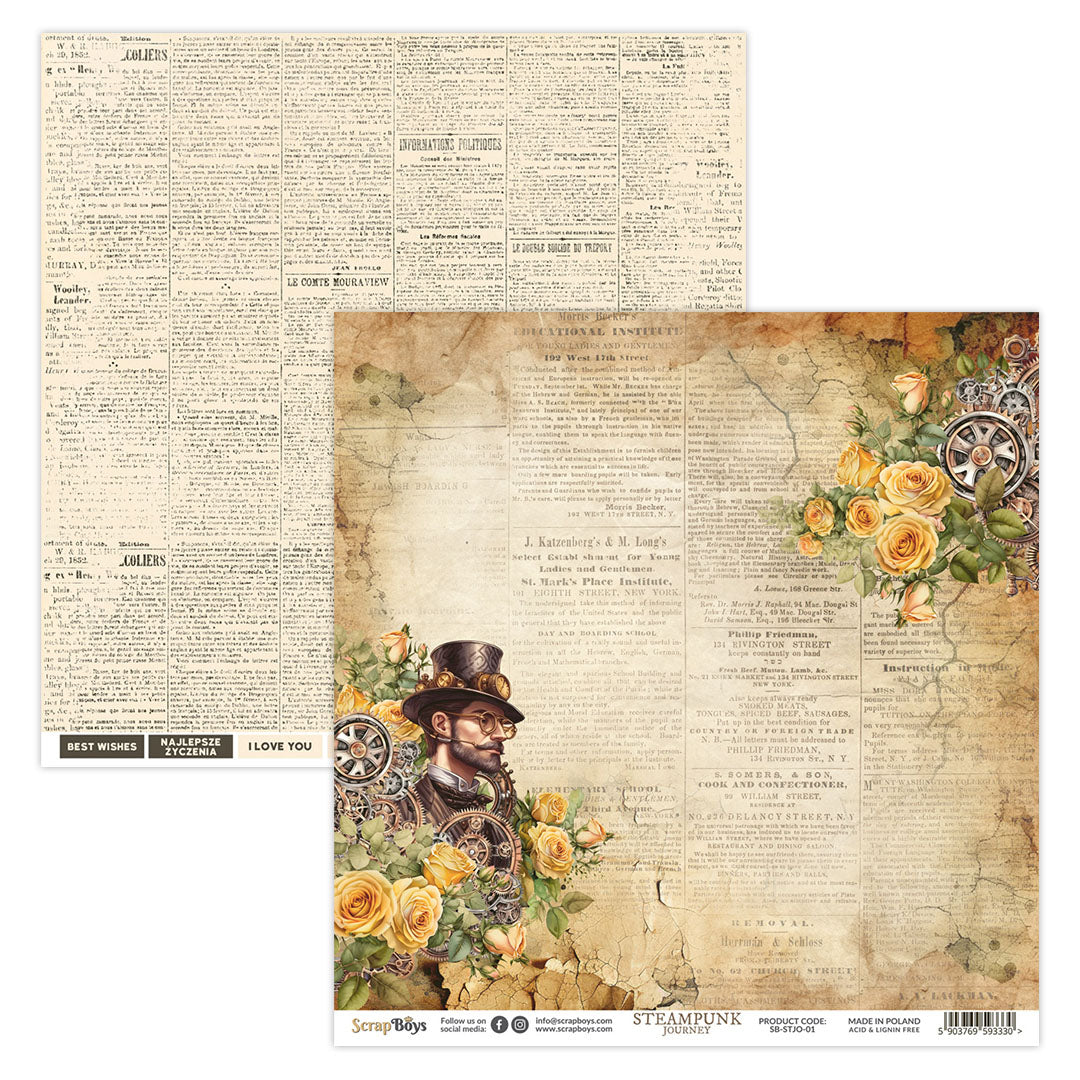 Set de papeles Scrap Boys 8x8" Steampunk Journey