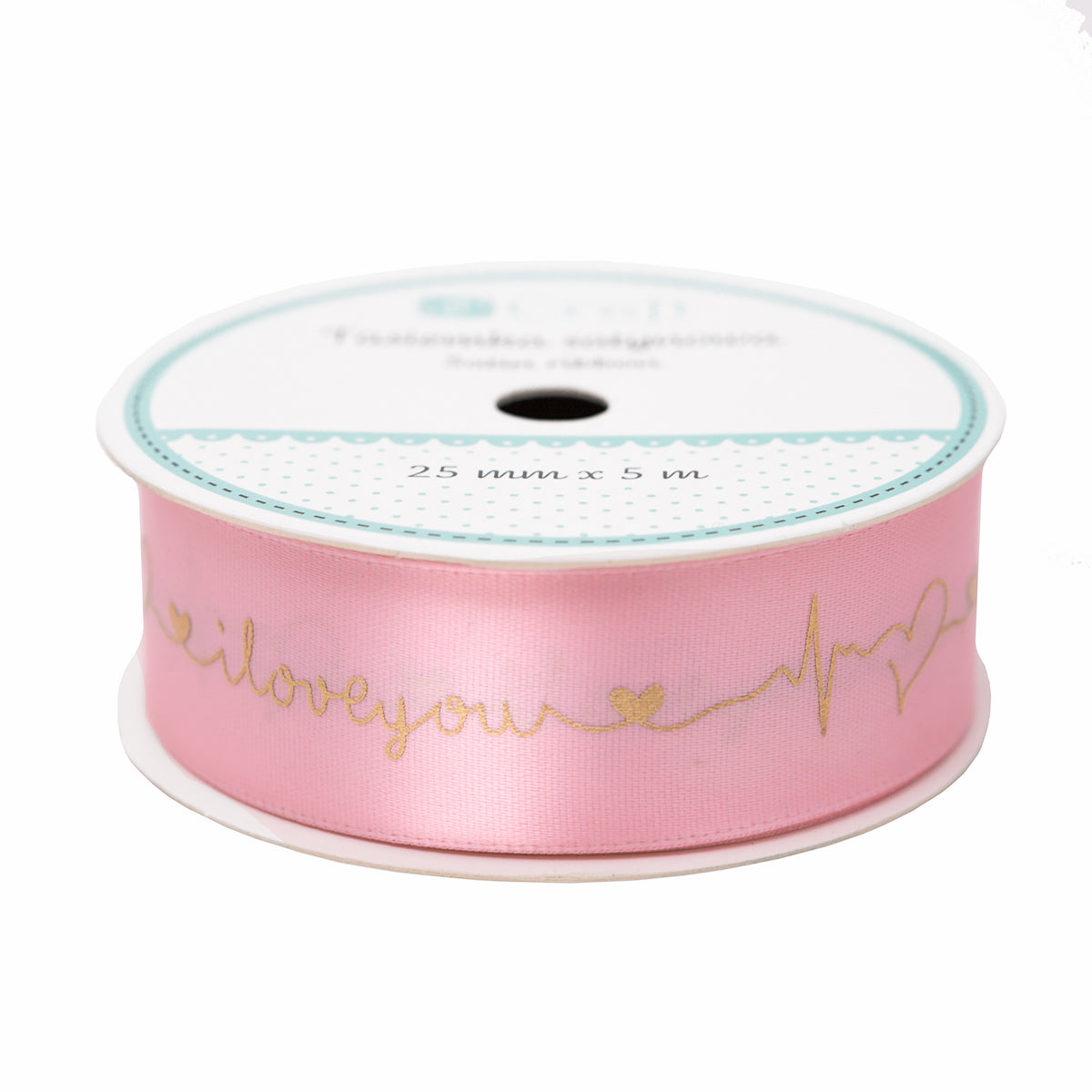 Cinta decorativa de raso I Love You ancho 2,5 cm x 5 metros
