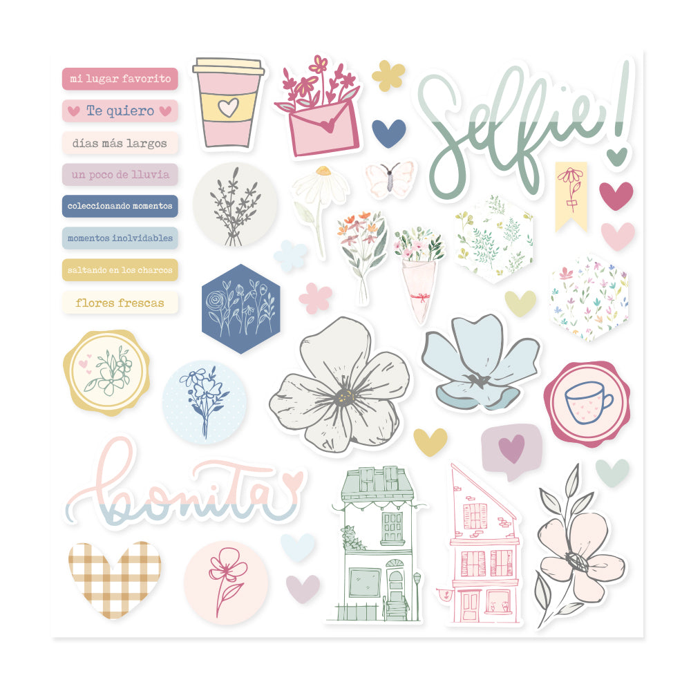 Pegatinas Chipboard 12x12 Pétalos