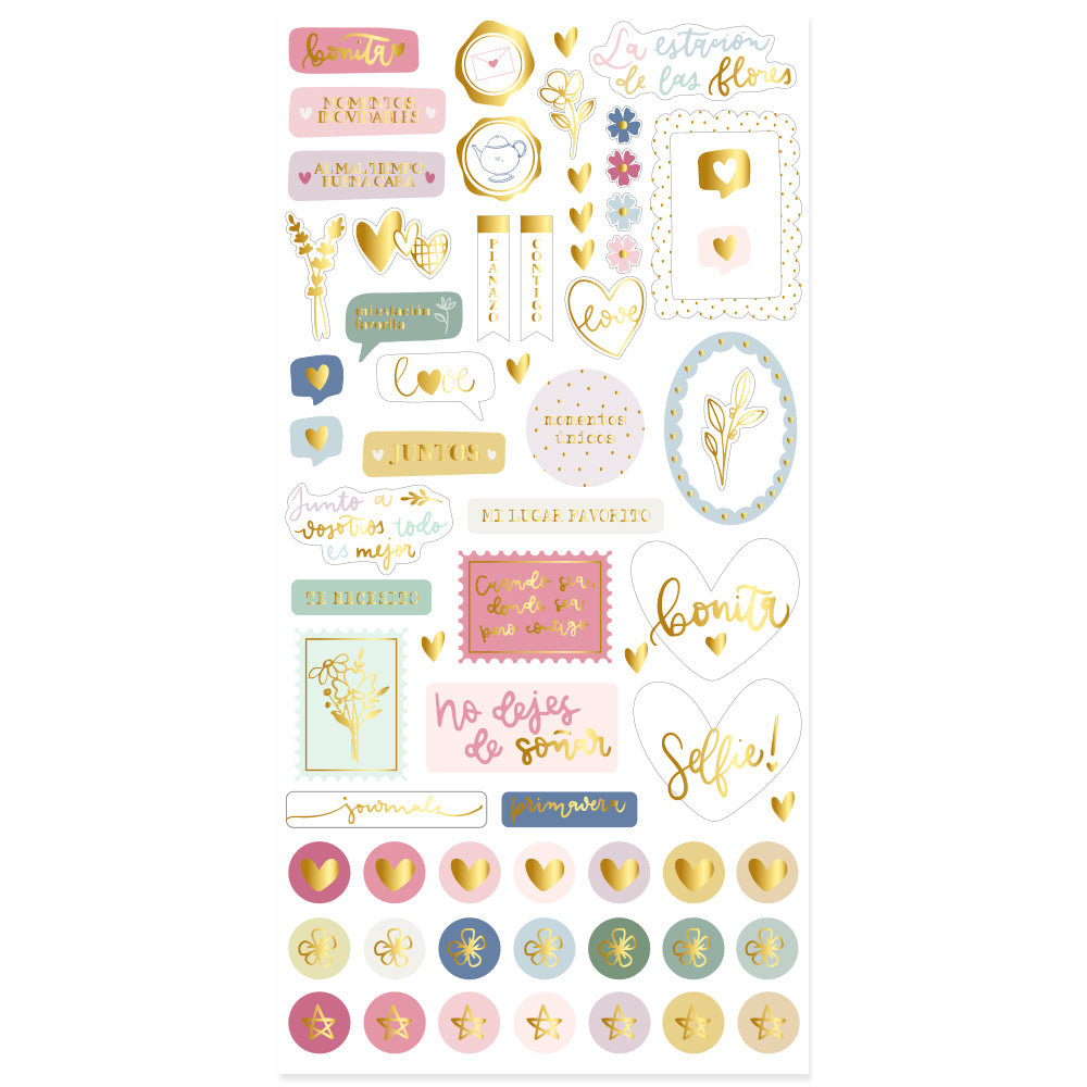 Pegatinas Chipboard con foil Pétalos