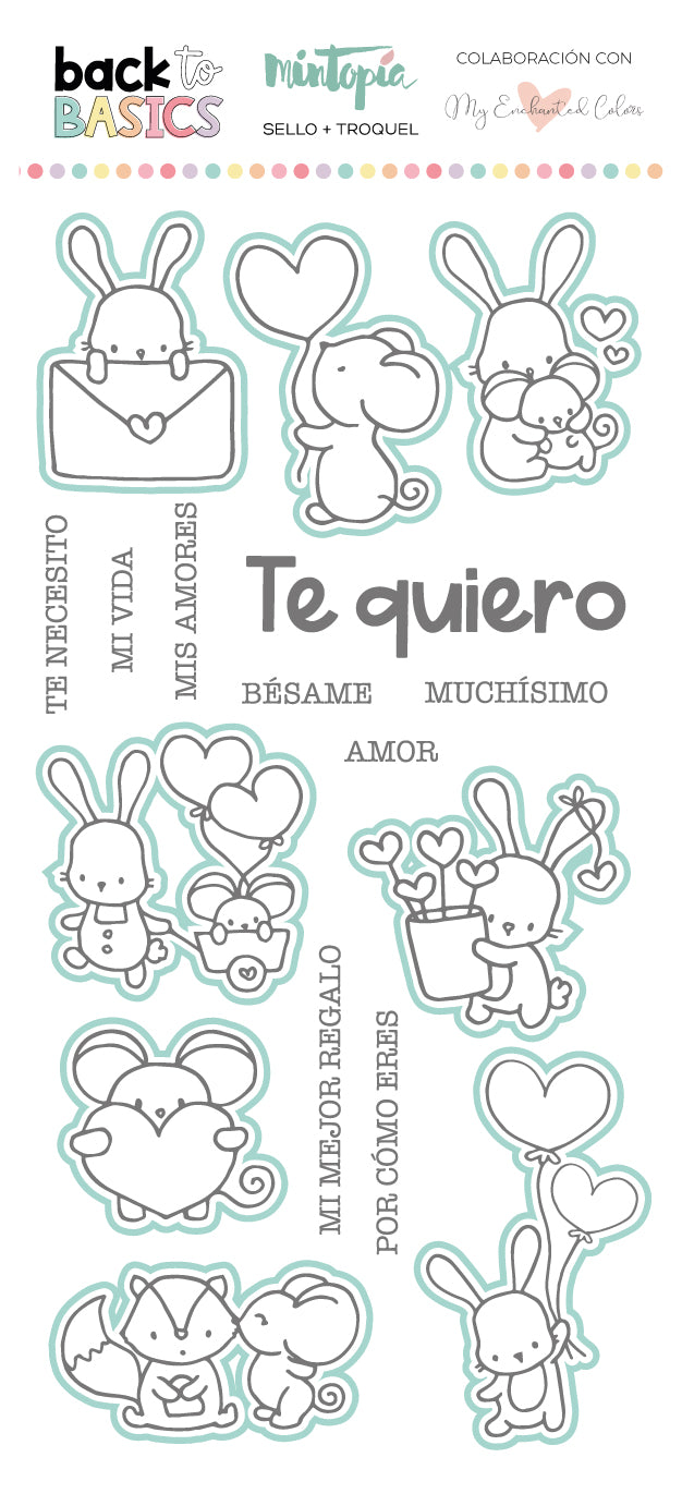 Sello y troquel coordinado Te quiero Back to Basics