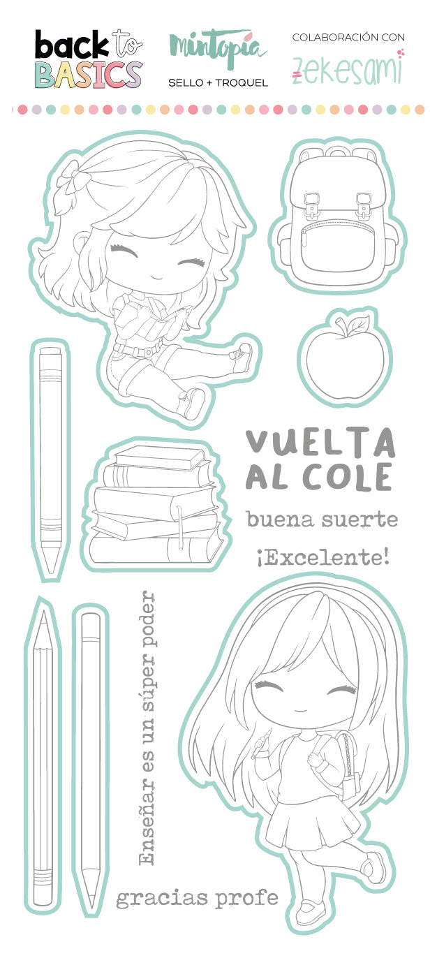 Sello y troquel coordinado Vuelta al cole Back to Basics