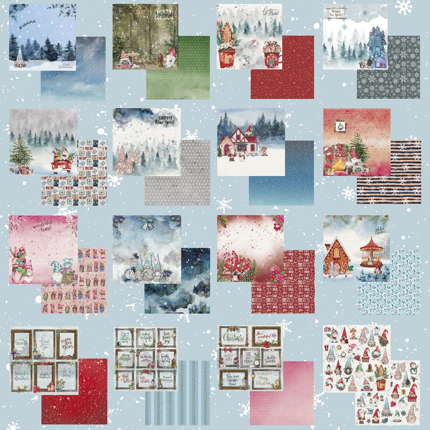 Pad 8x8" Bellaluna Crafts con 15 papeles doble cara Winter Gnomes