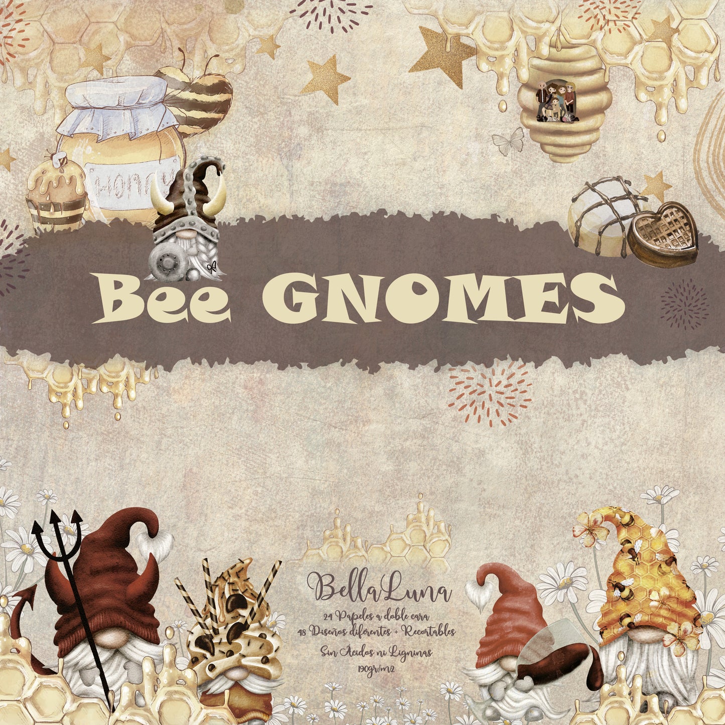 Pad 12x12" Bellaluna Crafts con 24 papeles doble cara Bee Gnomes