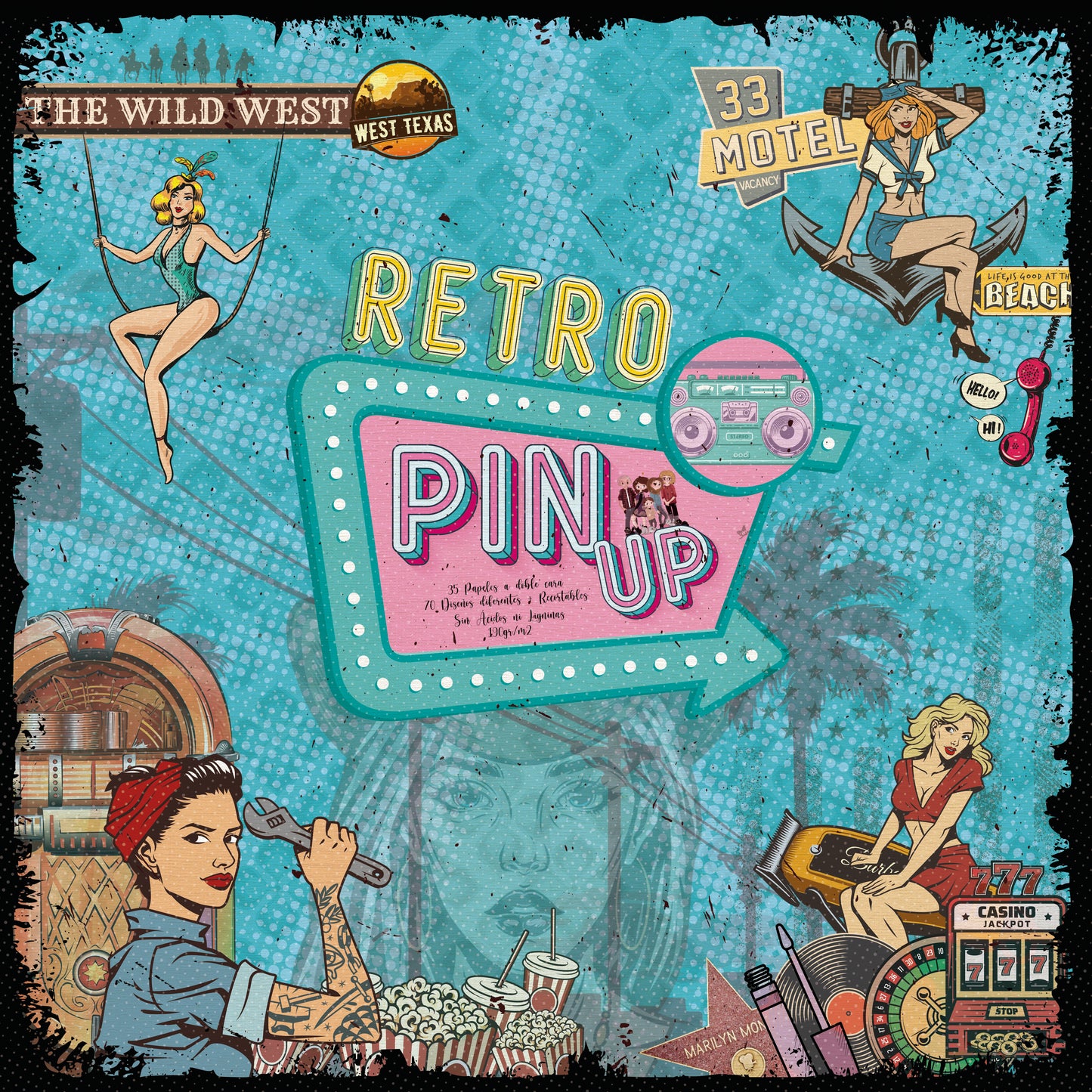 Pad 8x8" Bellaluna Crafts con 35 papeles doble cara Retro Pin Up