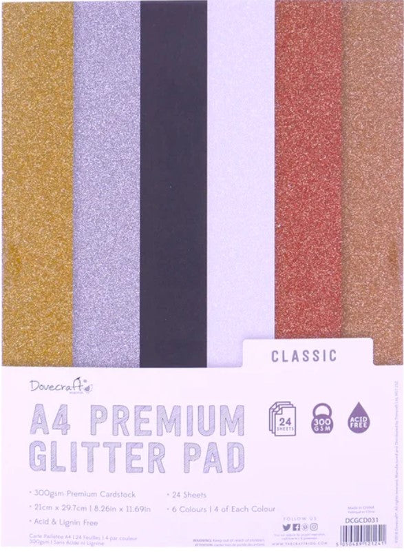Dovecraft Glitter Card A4 Pad - Classic - 24 Sheets