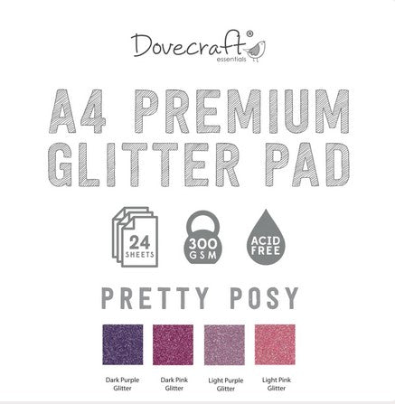 Dovecraft Glitter Card A4 Pad - Perfectly Pink - 24 Sheets