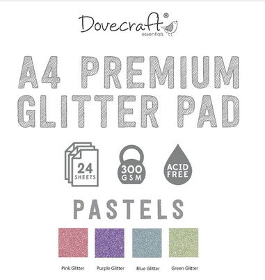 Dovecraft Glitter Card A4 Pad - Pastels - 24 Sheets