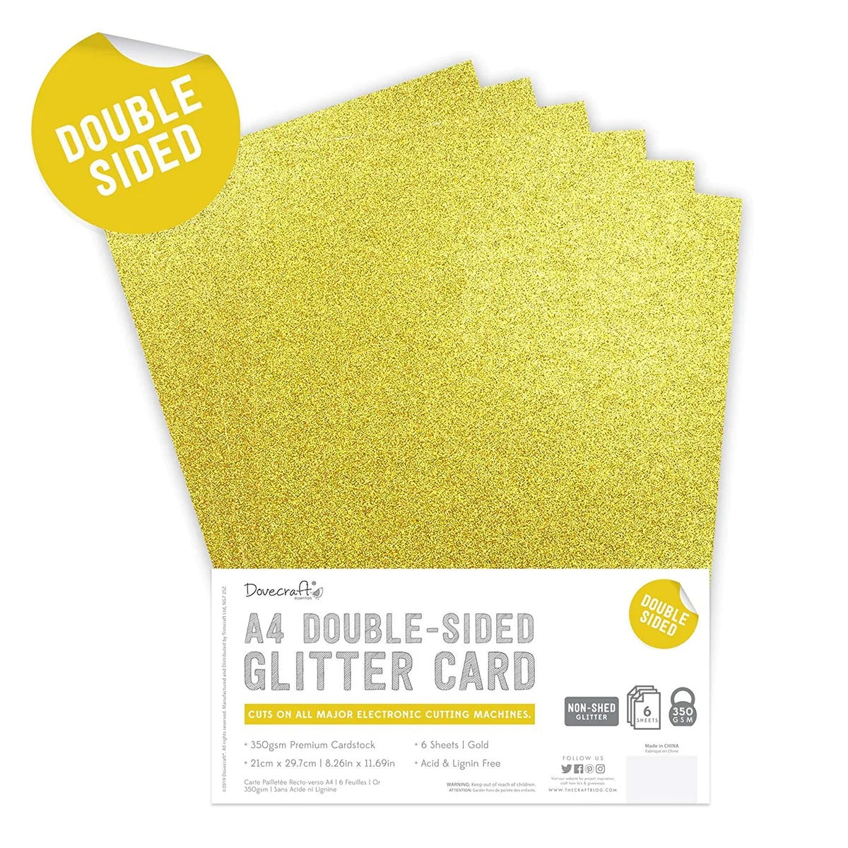 A4 Double Sided Glitter Pack - Gold - 350gsm - 6 Sheets