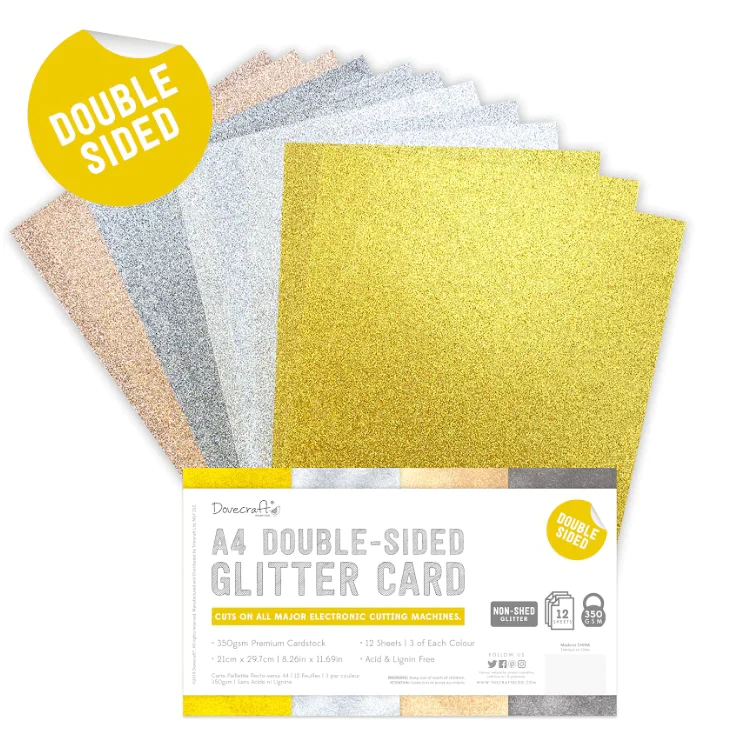 A4 Double Sided Glitter Bumper Pack - Metallic - 350gsm - 12 sheets