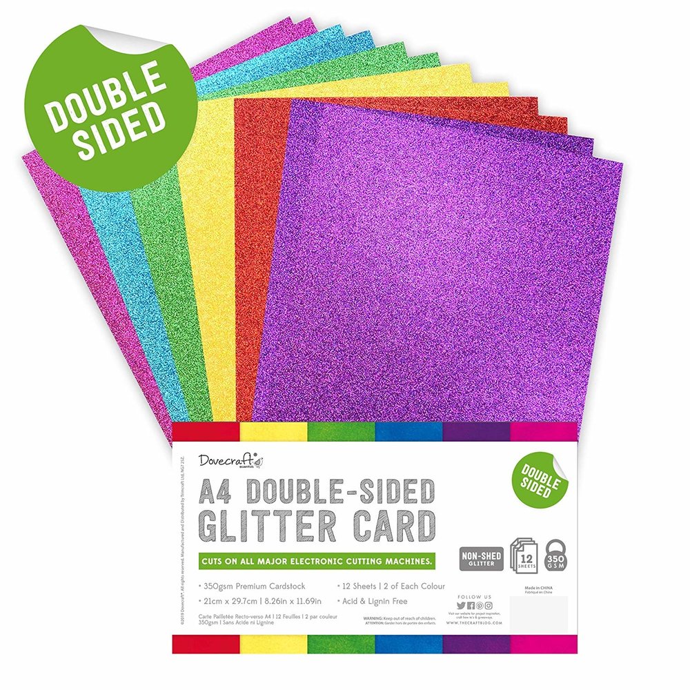 A4 Double Sided Glitter Bumper Pack - Rainbow Bright - 350gsm - 12 Sheets