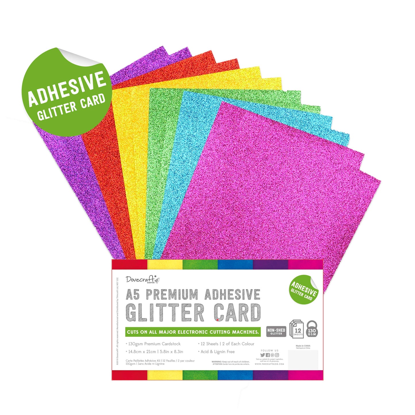 Pad de cartulinas adhesivas con glitter A5 Rainbow Bright 12 hojas