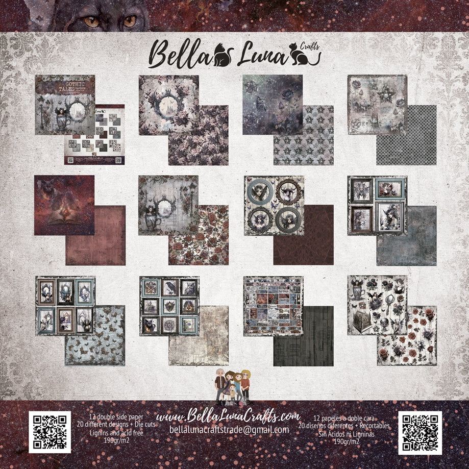 Pad 12x12" Bellaluna Crafts con 12 papeles doble cara Gothic Tales Básicos
