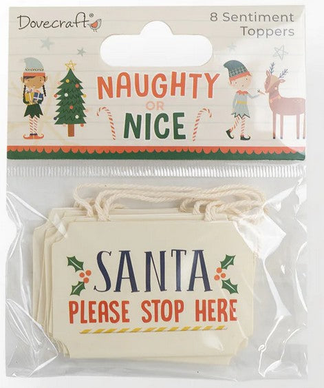 Sentiment Hanging Toppers 8 pcs Dovecraft Christmas Naughty or Nice
