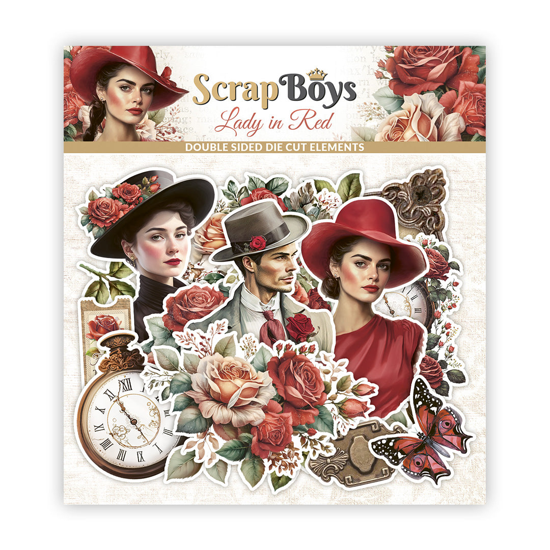 Set de die cuts Scrap Boys colección Lady in Red 47 pcs