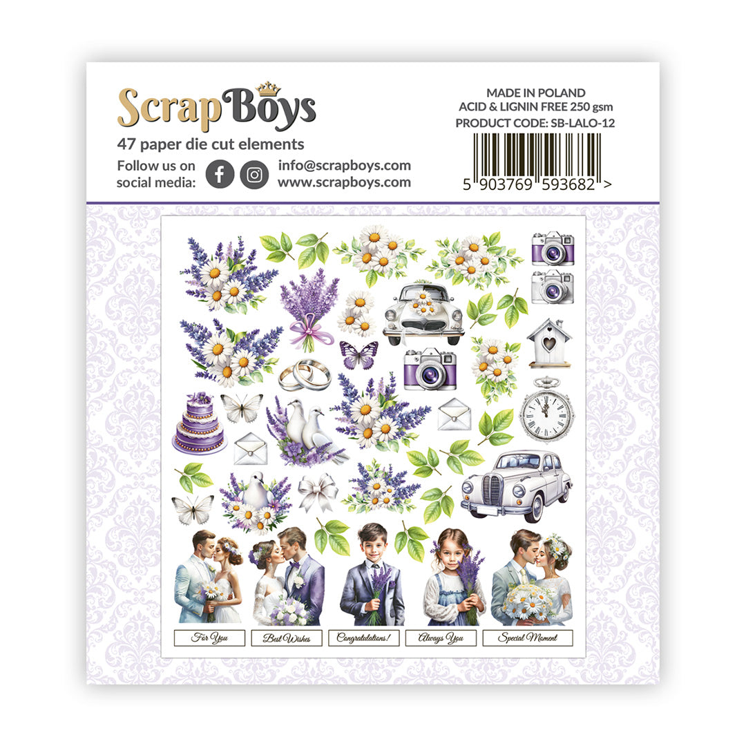 Set de die cuts Scrap Boys colección Lavender Love 47 pcs