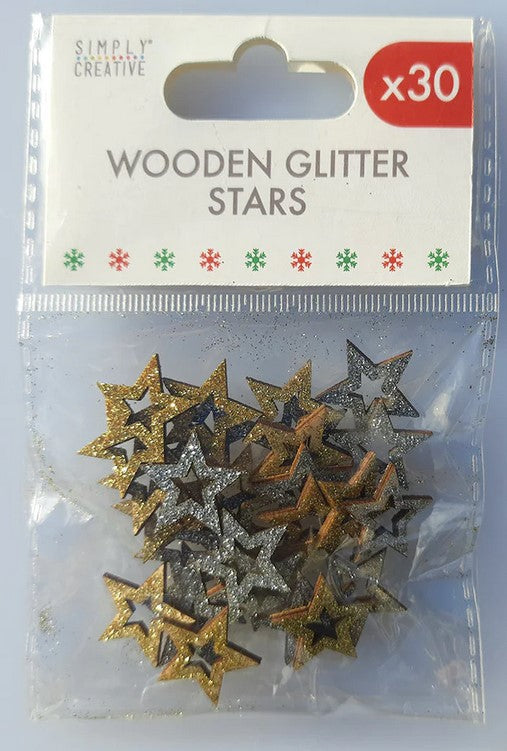 Simply Creative Basics Glittered Wooden Stars 30 Pcs